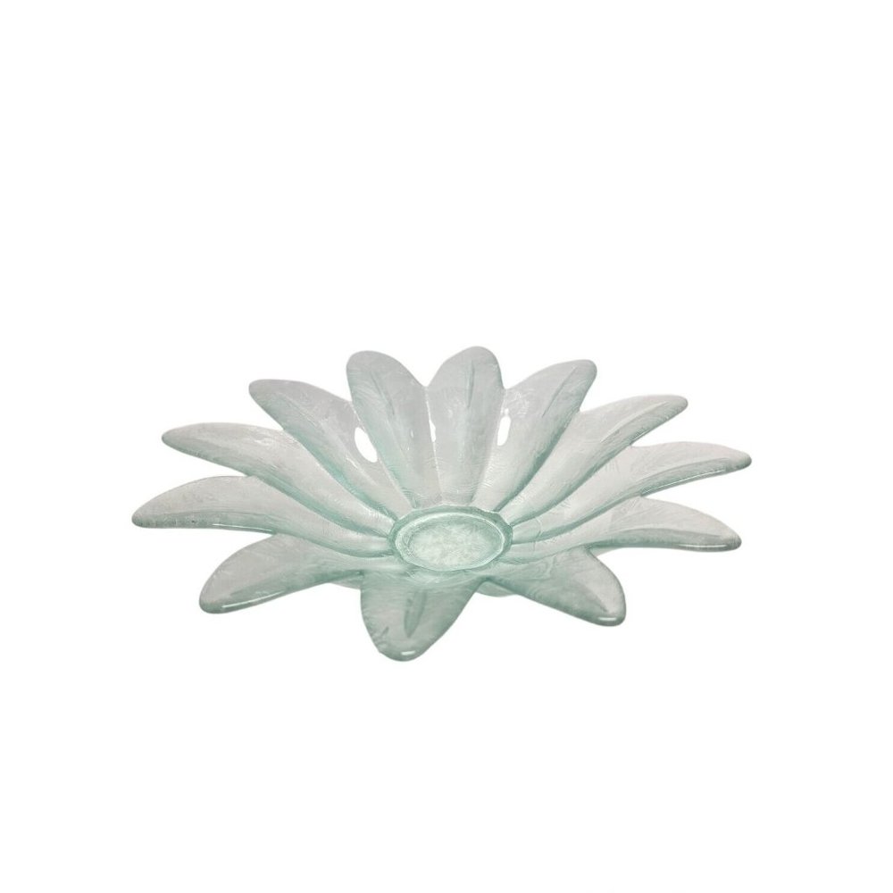 VTG Green Dish Glass Clear 10" Daisy Floral Flower Candy Centerpiece Bowl
